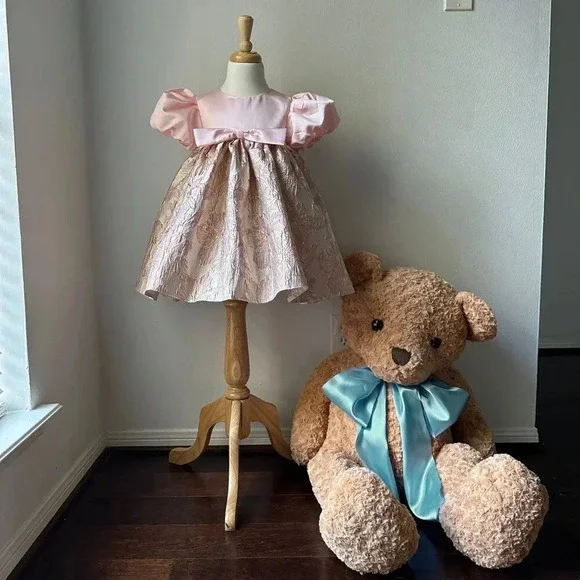 NWT Pretty Girls Fine Jacquard Celebration Dress Elegant Floral Pink & Gold  3T